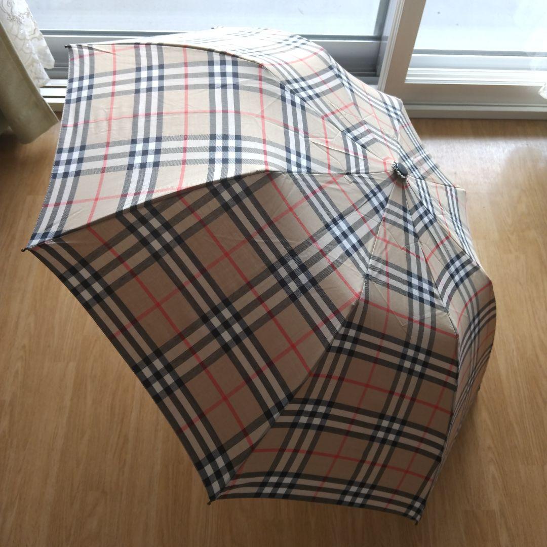 【美品】BURBERRY バーバリー 折りたたみ傘 木製ワンタッチ