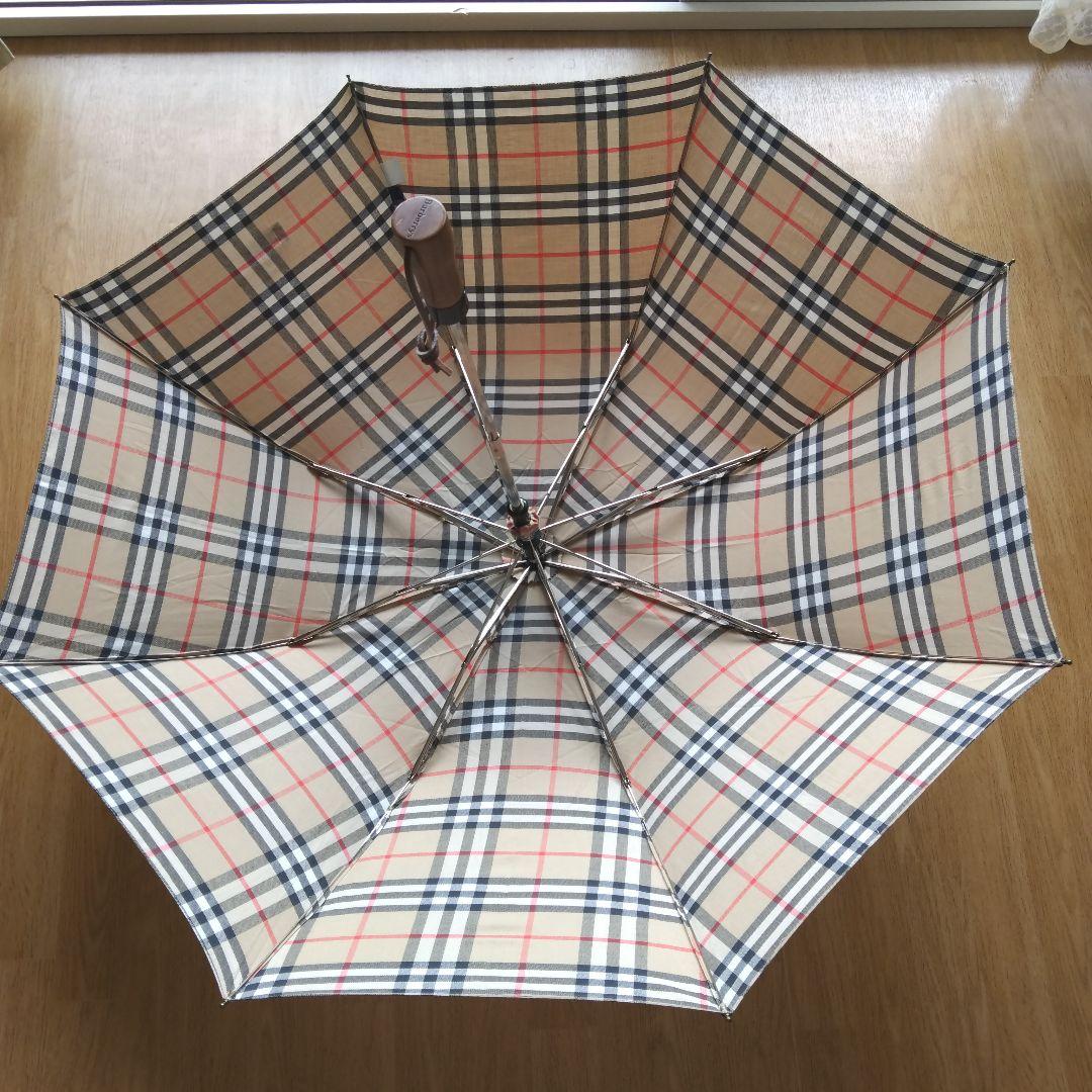 【美品】BURBERRY バーバリー 折りたたみ傘 木製ワンタッチ