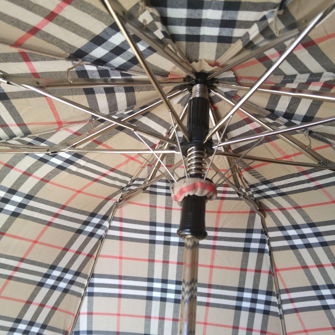 【美品】BURBERRY バーバリー 折りたたみ傘 木製ワンタッチ