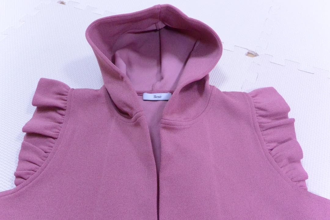 ルネ福袋　フリル付きフードロングベストジレ　 ピンク　34　新品