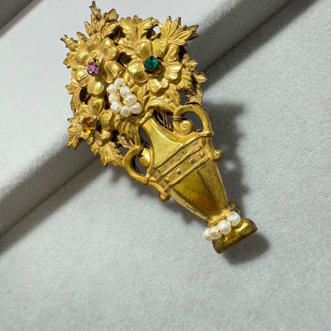 【ヴィンテージ】MIRIAM HASKELL ブローチ　ゴールド　ストーン