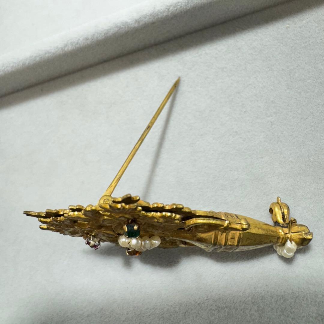 【ヴィンテージ】MIRIAM HASKELL ブローチ　ゴールド　ストーン