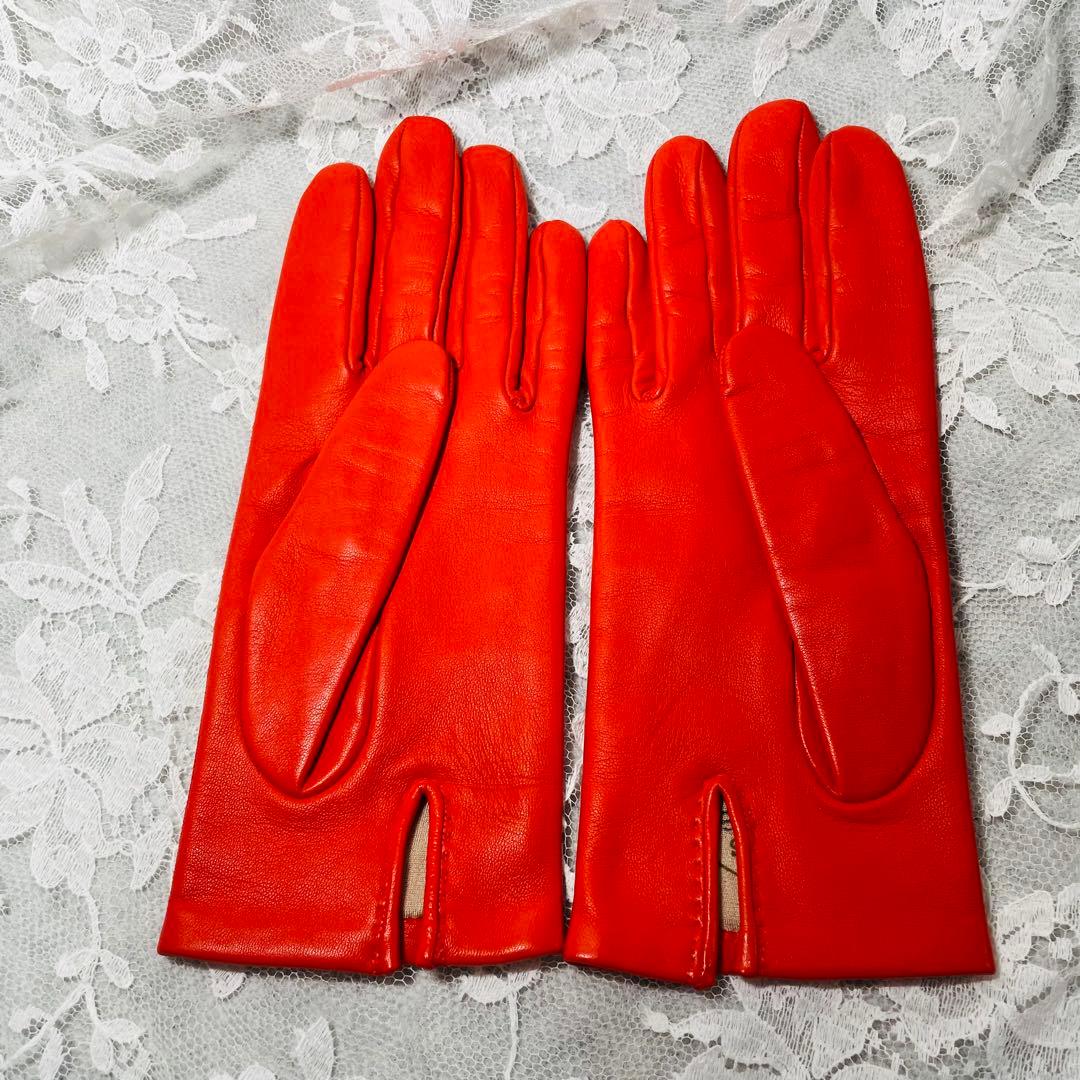 エルメス　オレンジ レザー手袋　グローブ　革製品　アームカバー