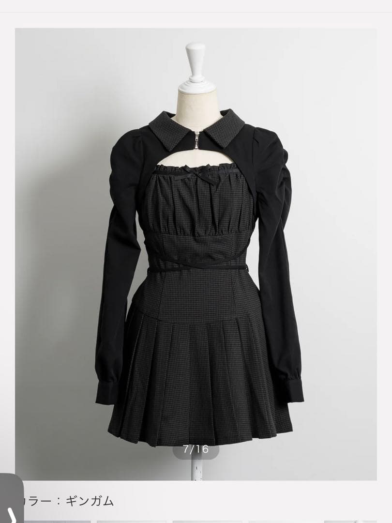 piumぴうむ カットアウトレイヤードプリーツミニワンピ ギンガム