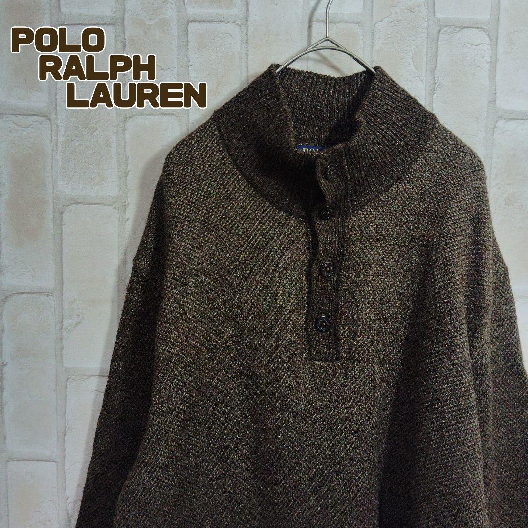 ポロラルフローレン　ニット　セーター　ボタン　　ブラウン　シルク