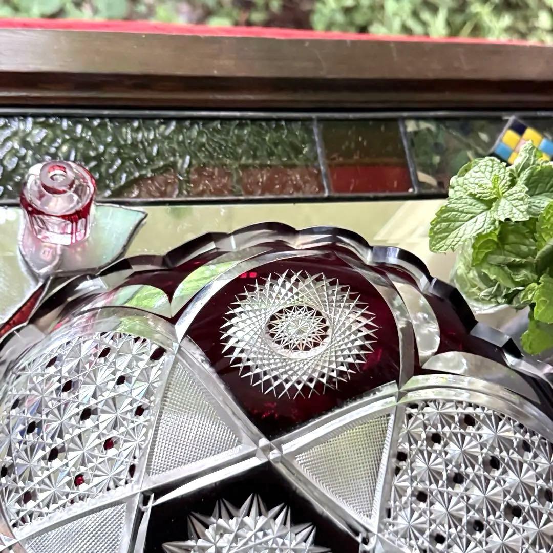 Y様へ感謝お嫁入り‼️涼やか星丸紋切子ボウル1客　錦手牡丹唐草小皿10客➕5客元箱