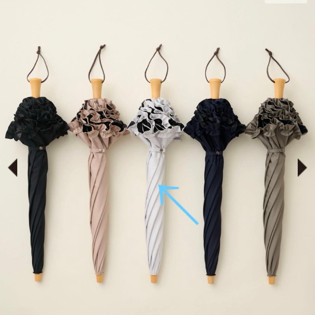 サンバリア100２段折 フリル /(ホワイト, 木ストレート手元)