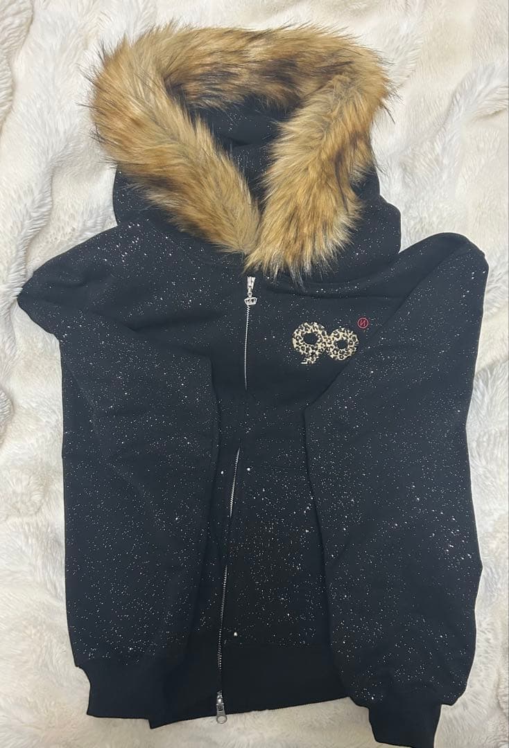 90 Logo Glitter Fur Zip Hoodie 限定価格