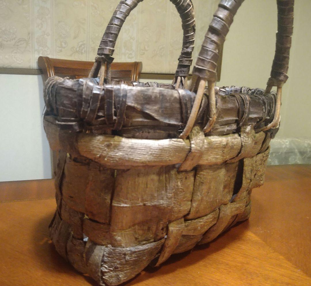 ☆天然素材☆国産（山形県飯豊町）手作り＊かごバッグ＊ヴィンテージ