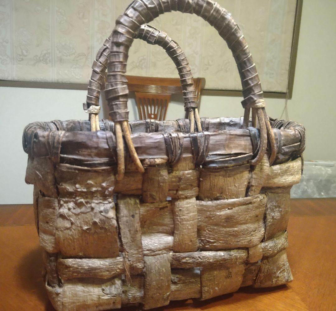 ☆天然素材☆国産（山形県飯豊町）手作り＊かごバッグ＊ヴィンテージ