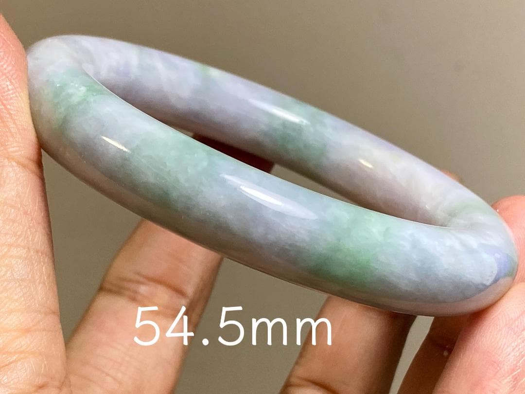 BG9-31 白底緑花 54.5mm ミャンマー産 A貨 本翡翠 バングル