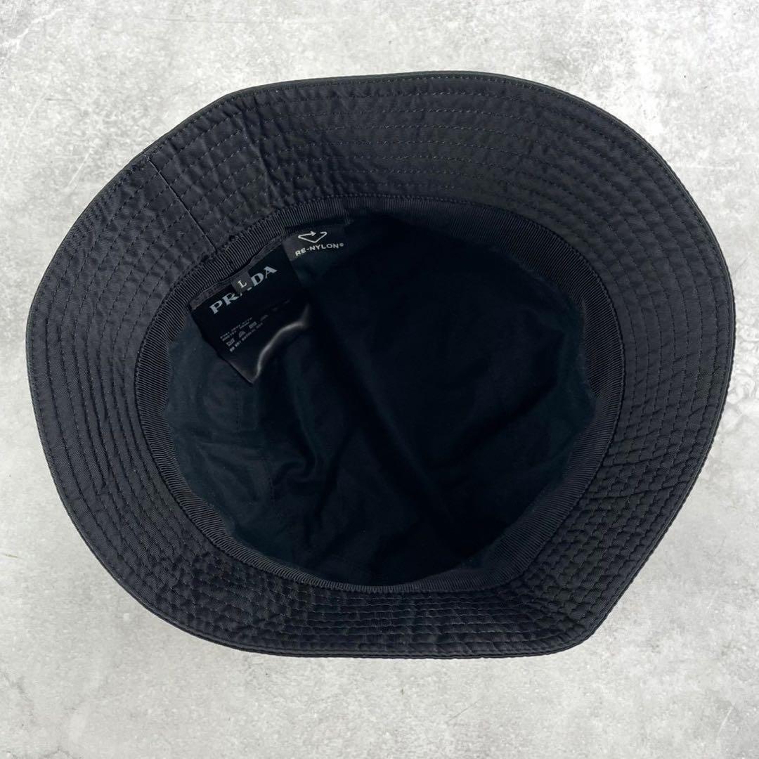 【極美品】PRADA 三角 トライアングル ロゴ バケットハット ブラック L