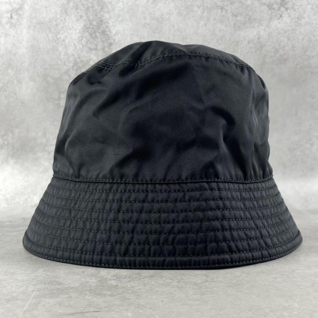 【極美品】PRADA 三角 トライアングル ロゴ バケットハット ブラック L