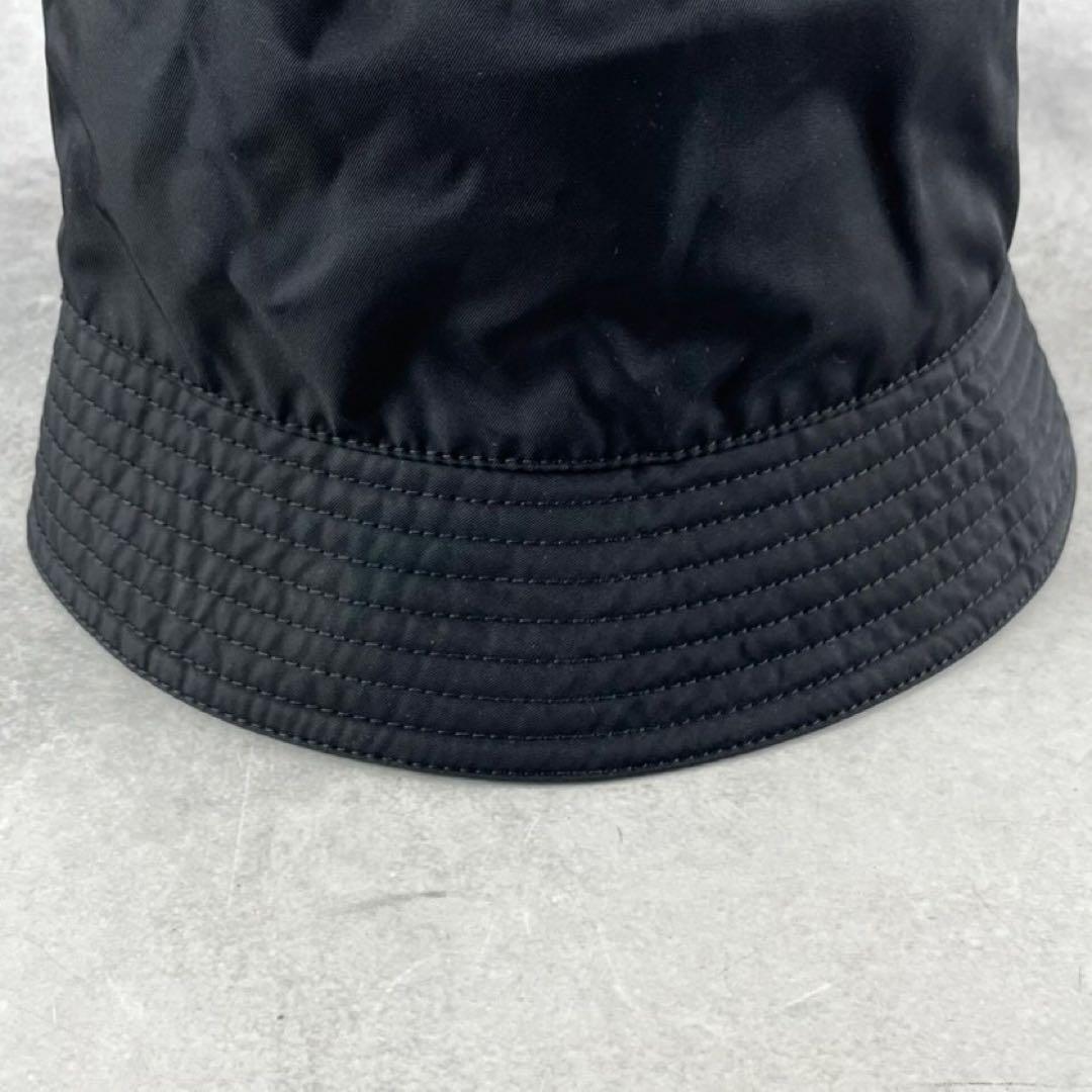 【極美品】PRADA 三角 トライアングル ロゴ バケットハット ブラック L