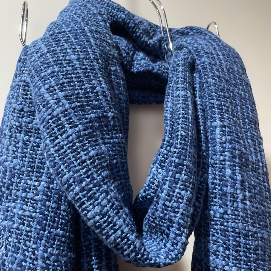 藍染　スラブコットンストール　先染め　オーガニック綿100% 手織り