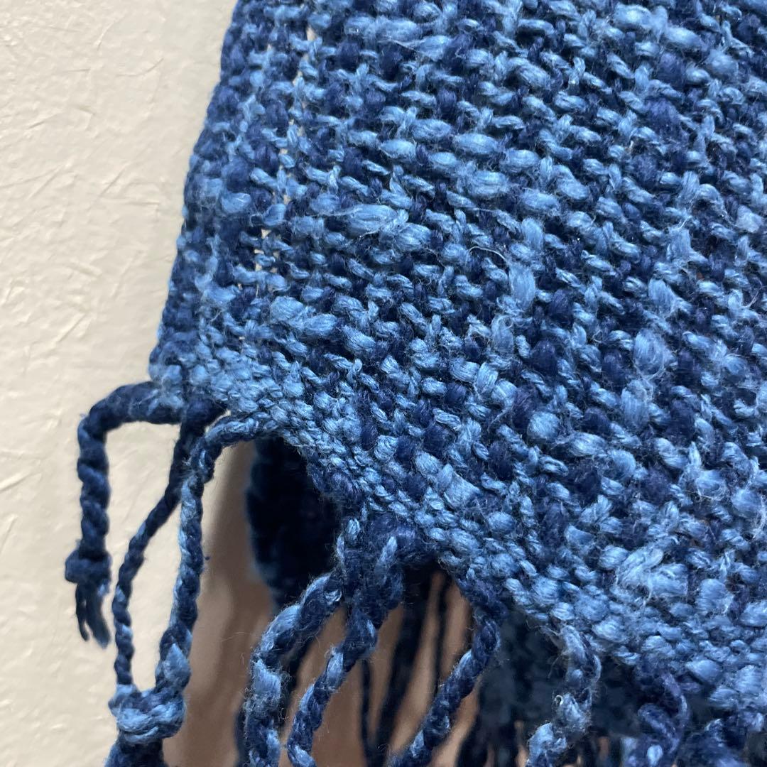 藍染　スラブコットンストール　先染め　オーガニック綿100% 手織り