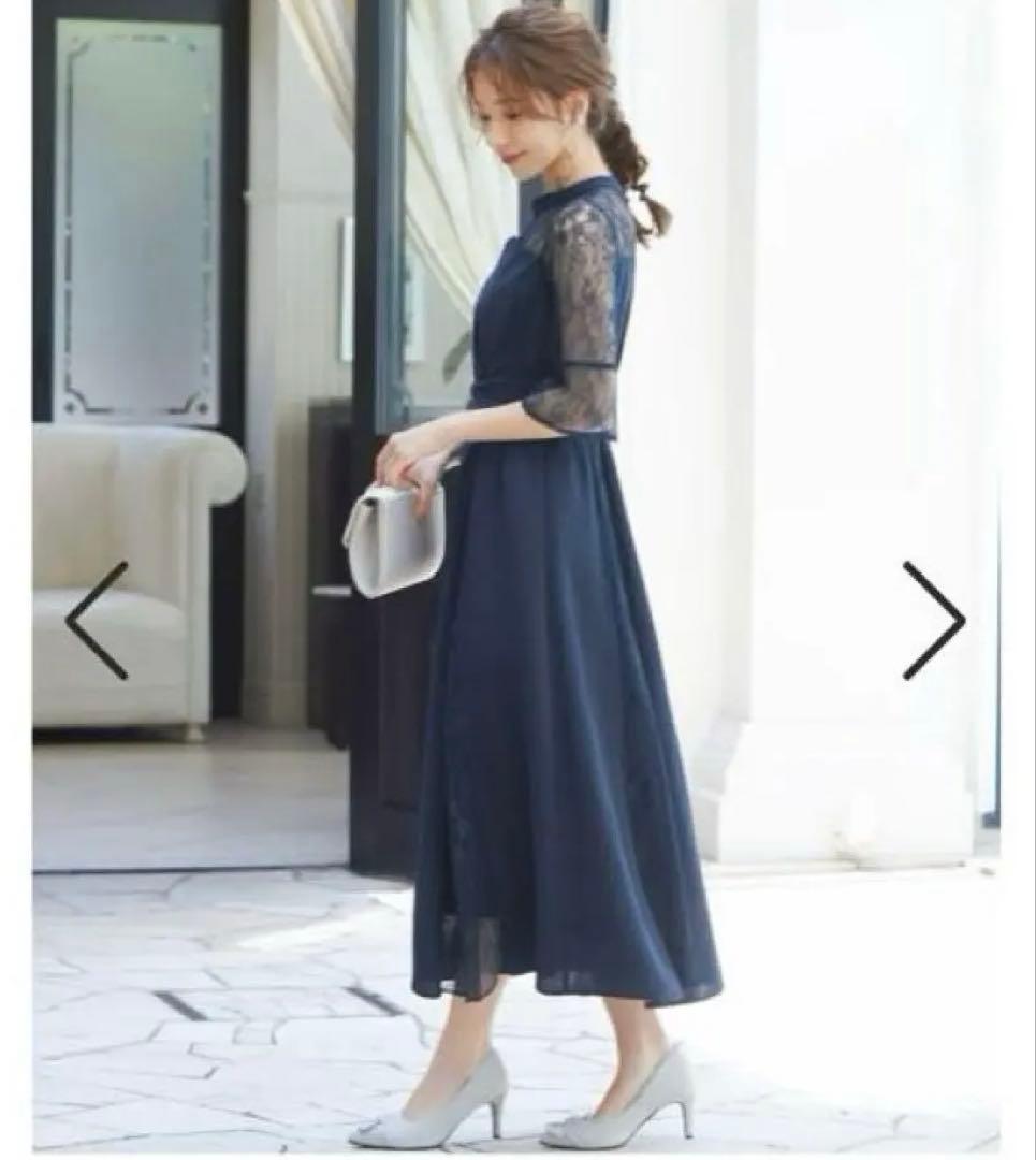 【niana】ビスチェ風ハイネックレース結婚式ワンピース