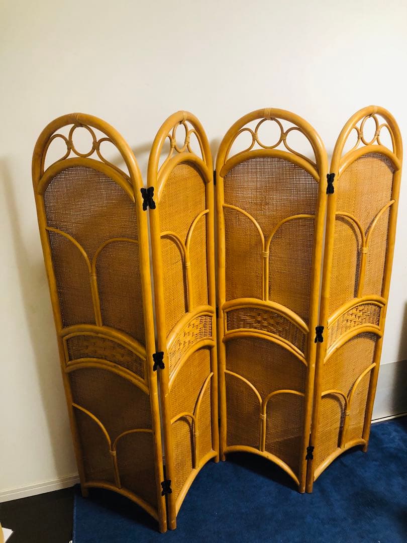 ラタン パーテーション 4枚 衝立 スクリーン 間仕切り