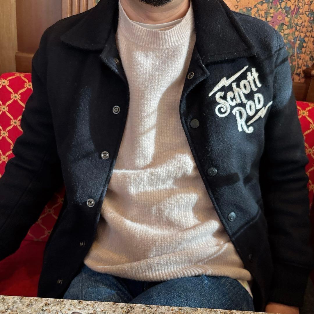 ショット Schott Rod 刺繍 メルトンスタジャン ネイビー S