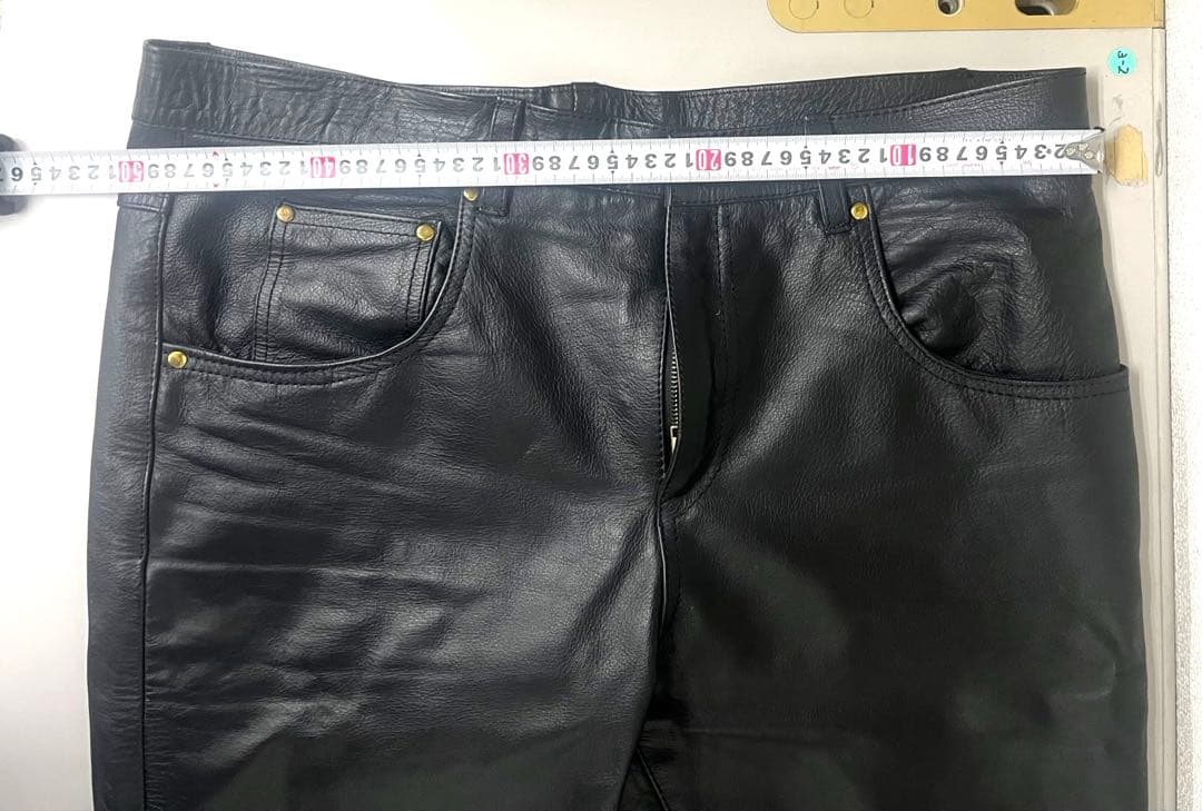 63 Leathers ブラックレザーパンツ 38 ブーツカット
