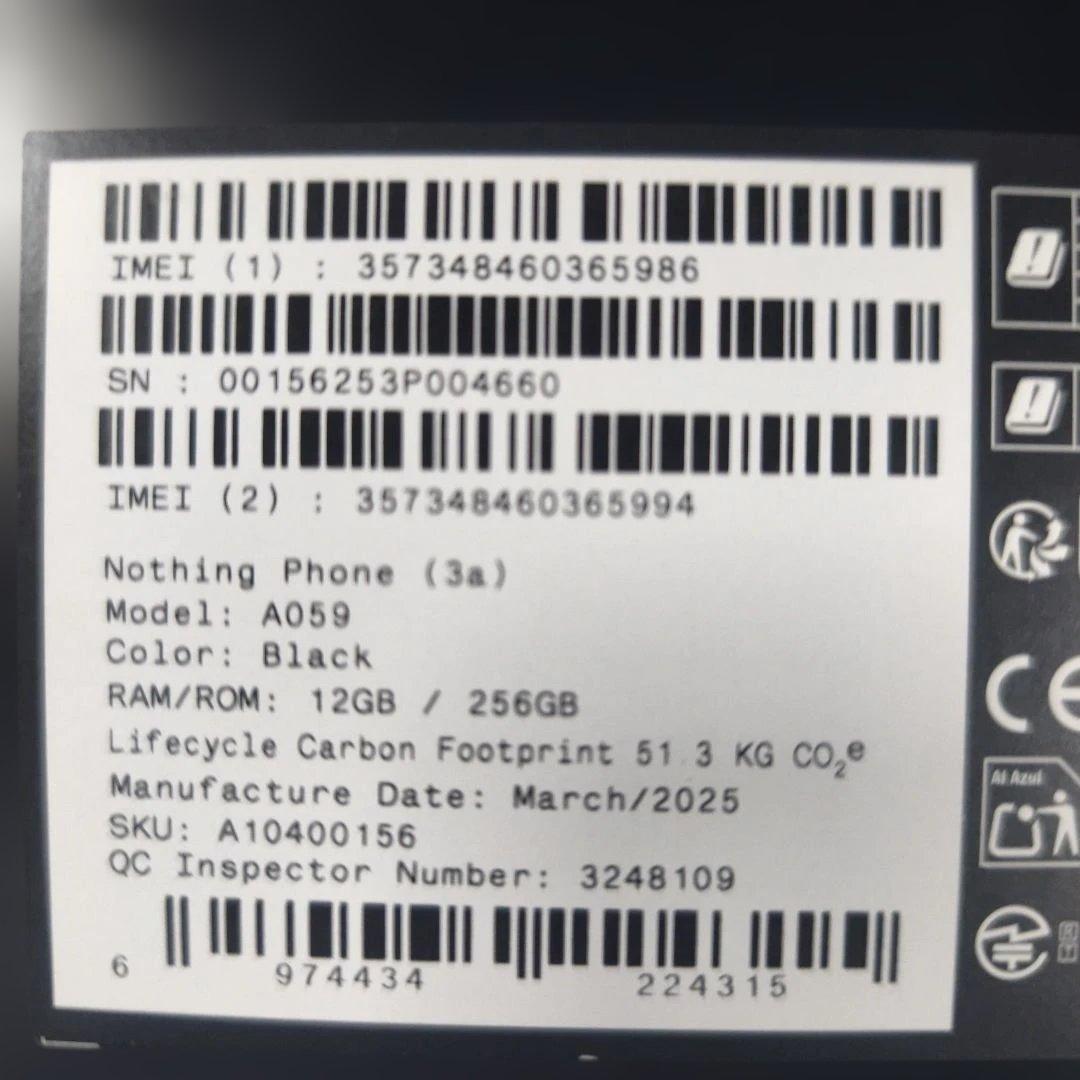 【美品】Nothing Phone (3a) ブラック 12GB/256GB