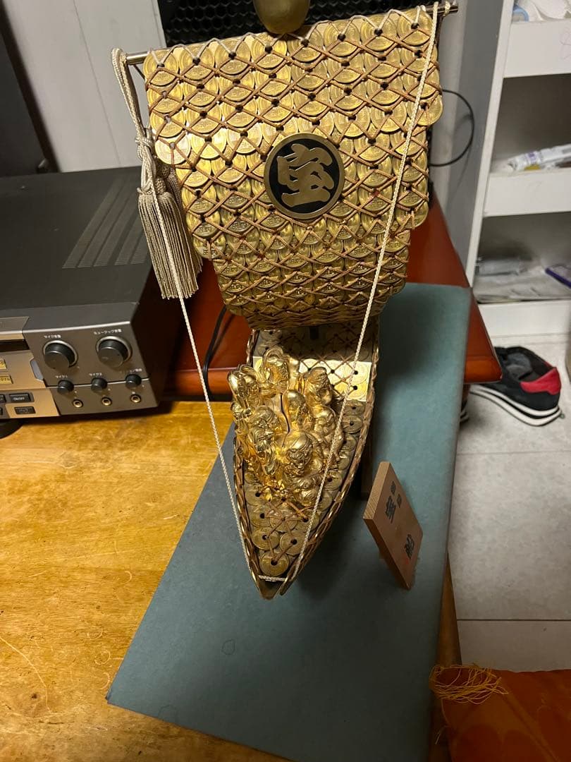 縁起物 5円玉 宝船 七福神 置物 (※ケース無し・本体美品)