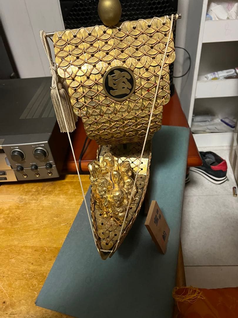 縁起物 5円玉 宝船 七福神 置物 (※ケース無し・本体美品)