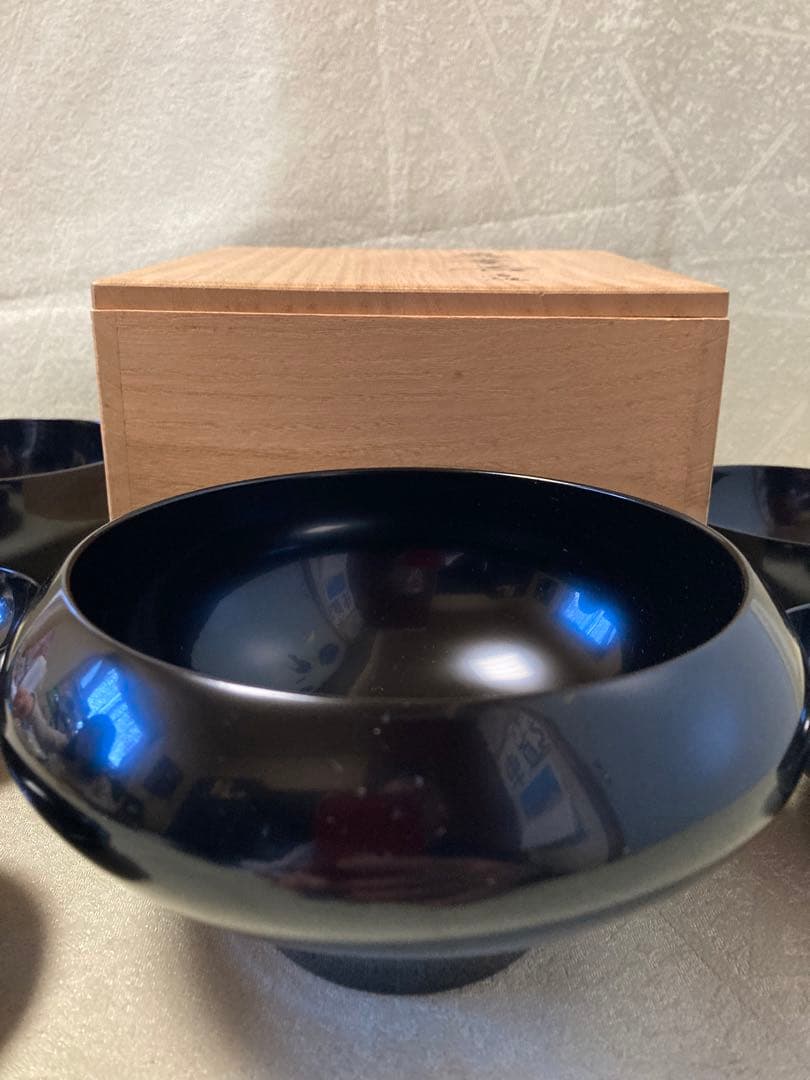 漆器　山田平安堂　器　仏器　黒漆器　入れ子腕　共箱付き　レトロ/a