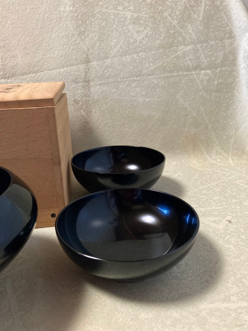 漆器　山田平安堂　器　仏器　黒漆器　入れ子腕　共箱付き　レトロ/a