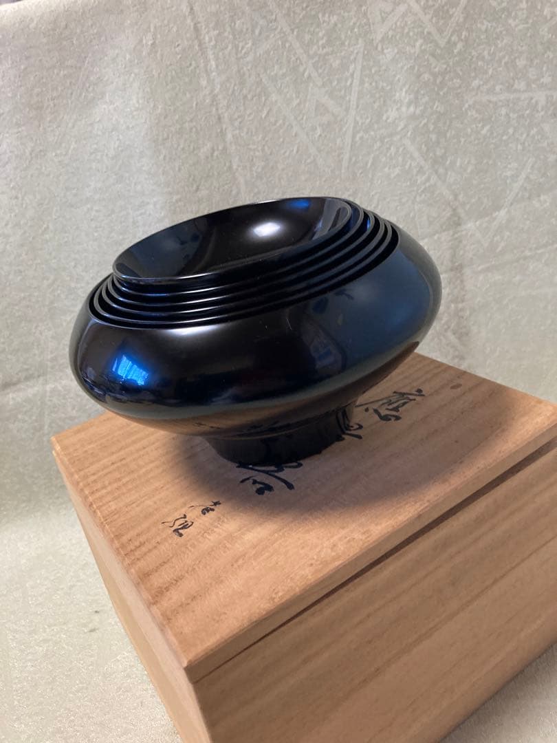 漆器　山田平安堂　器　仏器　黒漆器　入れ子腕　共箱付き　レトロ/a