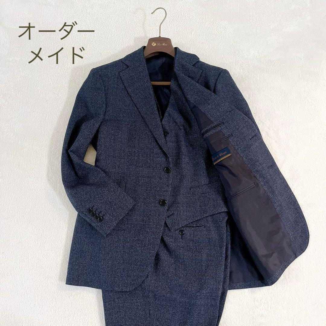 極美品★オーダーメイド★ウールミックス ツイード 3ピース ネイビー L相当