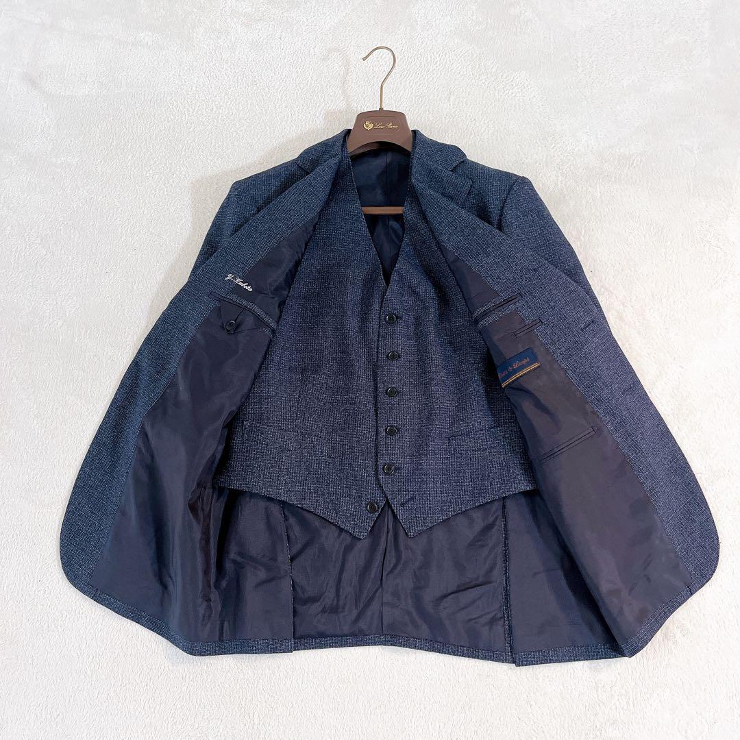 極美品★オーダーメイド★ウールミックス ツイード 3ピース ネイビー L相当