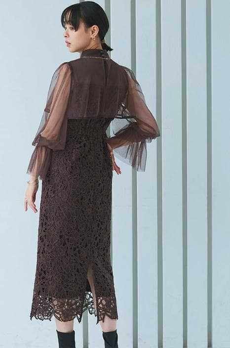 ルイルエブティック ブラウン ドレス 結婚式 レース ワンピース パーティ