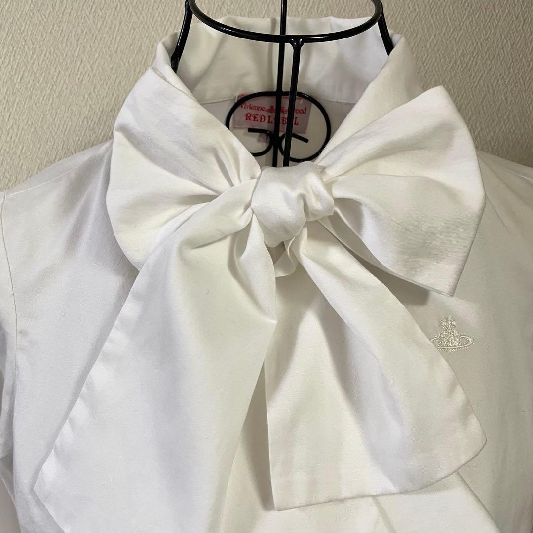 ヴィヴィアンウエストウッド リボンタイシャツ ブラウス ホワイト オーブ刺繍 1