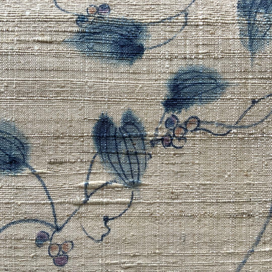 紬帯　藍色の蔓と葉と実　リメイク　山葡萄ハンドルバッグ