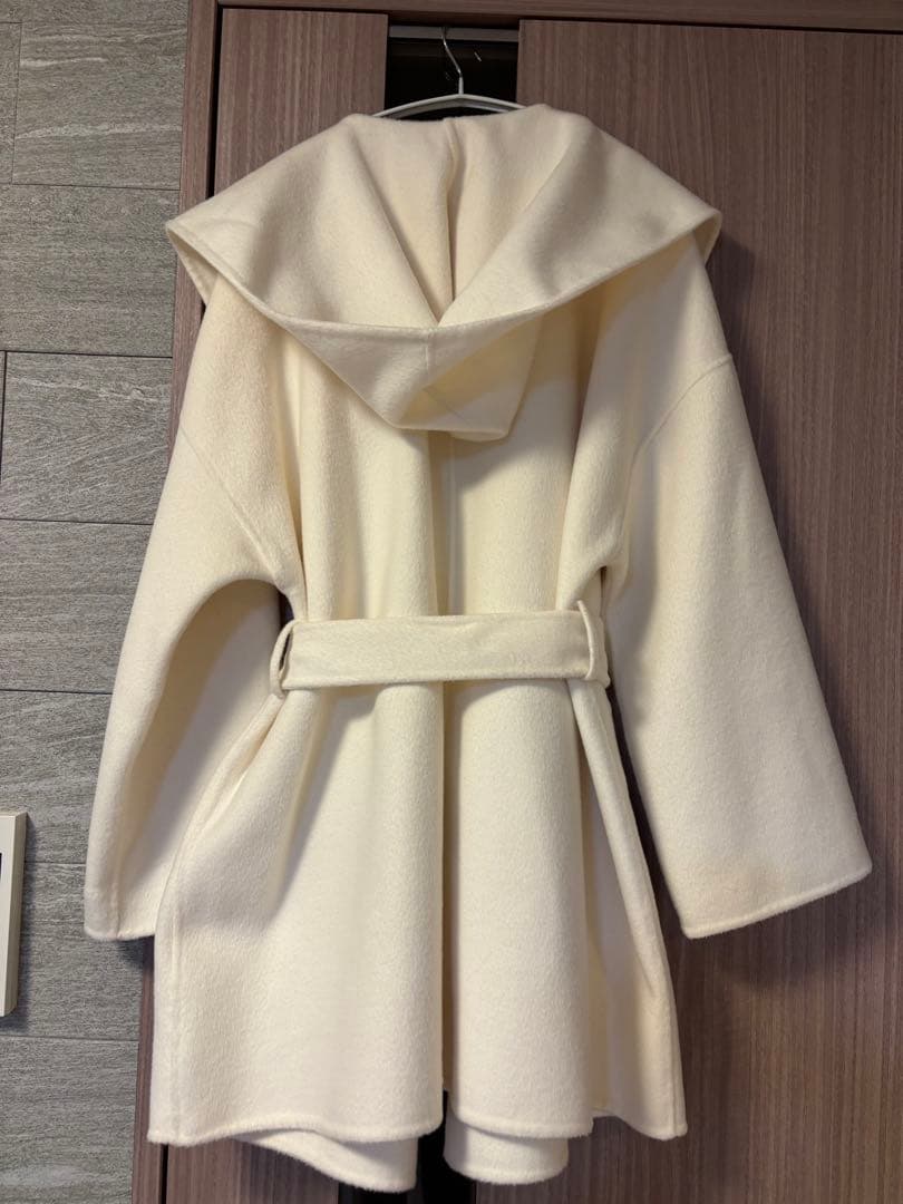 Mila owen ミラオーウェン　共布ベルト付ハーフ丈フードリバーコート