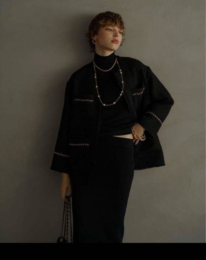 ◾️ラウンジドレス　ブラック チェーンツイードジャケット