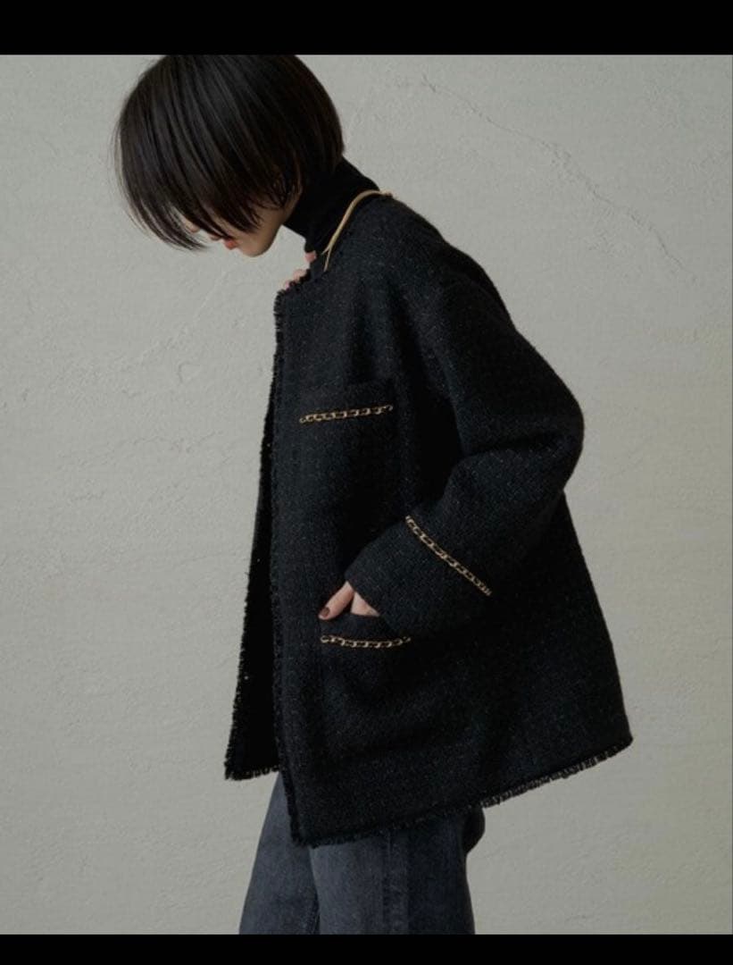 ◾️ラウンジドレス　ブラック チェーンツイードジャケット