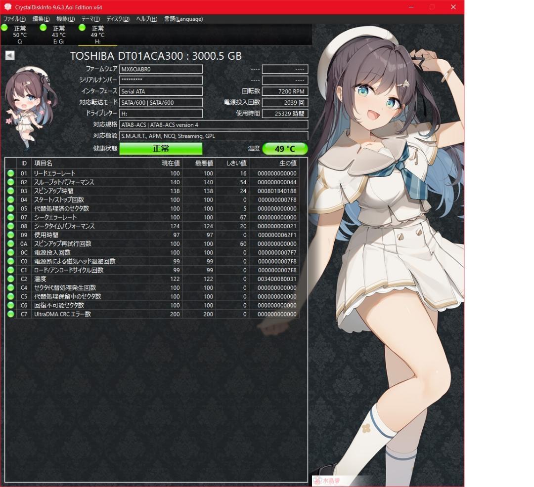 東芝 DT01ACA300・DT01ABA300V 2台 3TB×2＝6TB