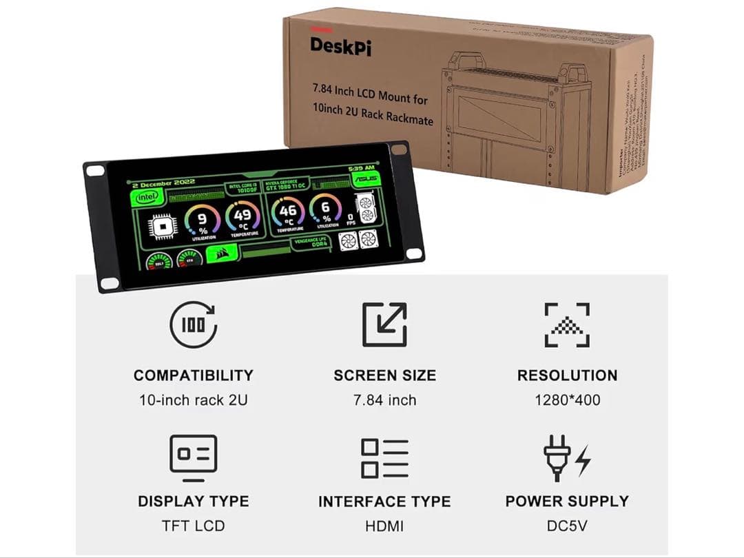 1280 x 400 静電容量式タッチスクリーン ラックマウントモニター