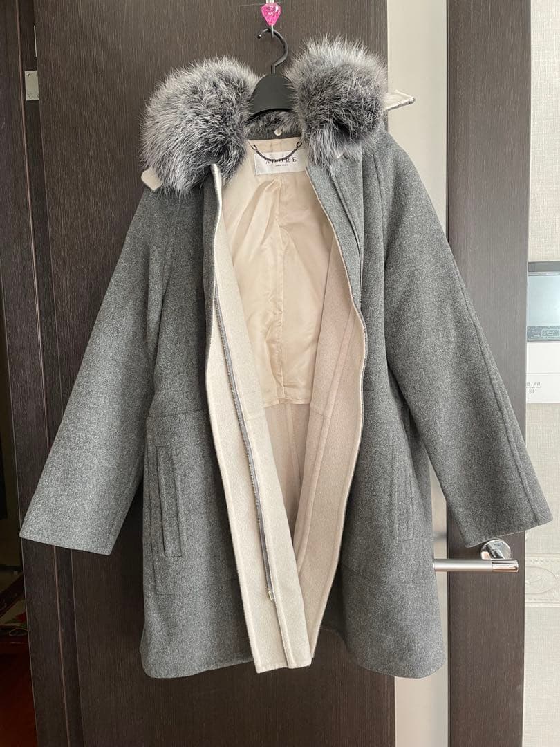 ADORE カシミア混　フォックスファーリバーコート　3way フード グレー