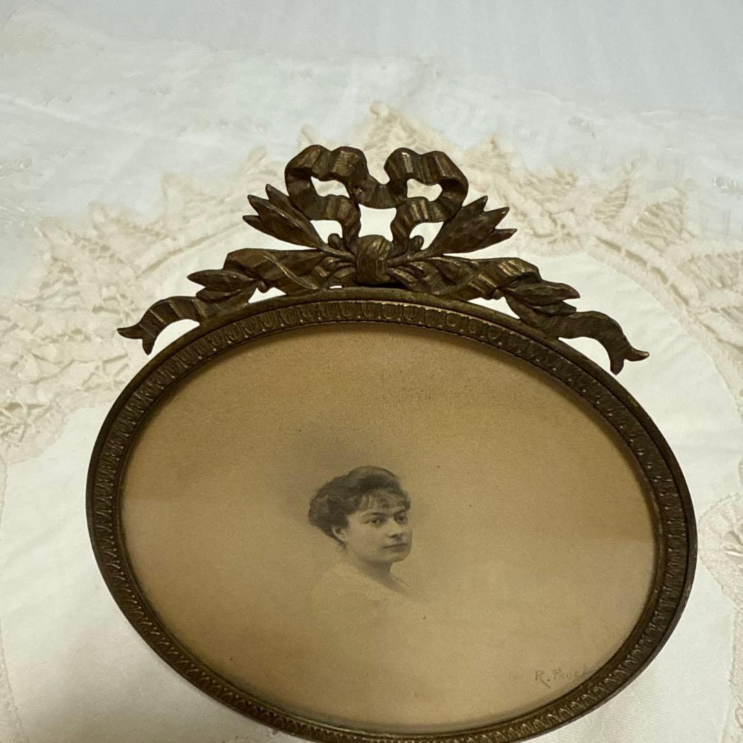 フランス　アンティークフォトスタンド ガラス付き 写真立て フォトガラス