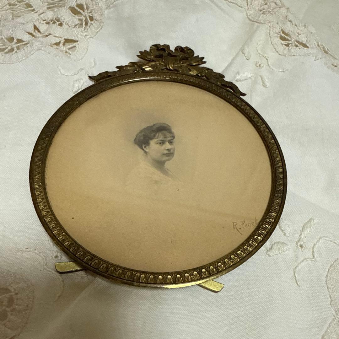 フランス　アンティークフォトスタンド ガラス付き 写真立て フォトガラス