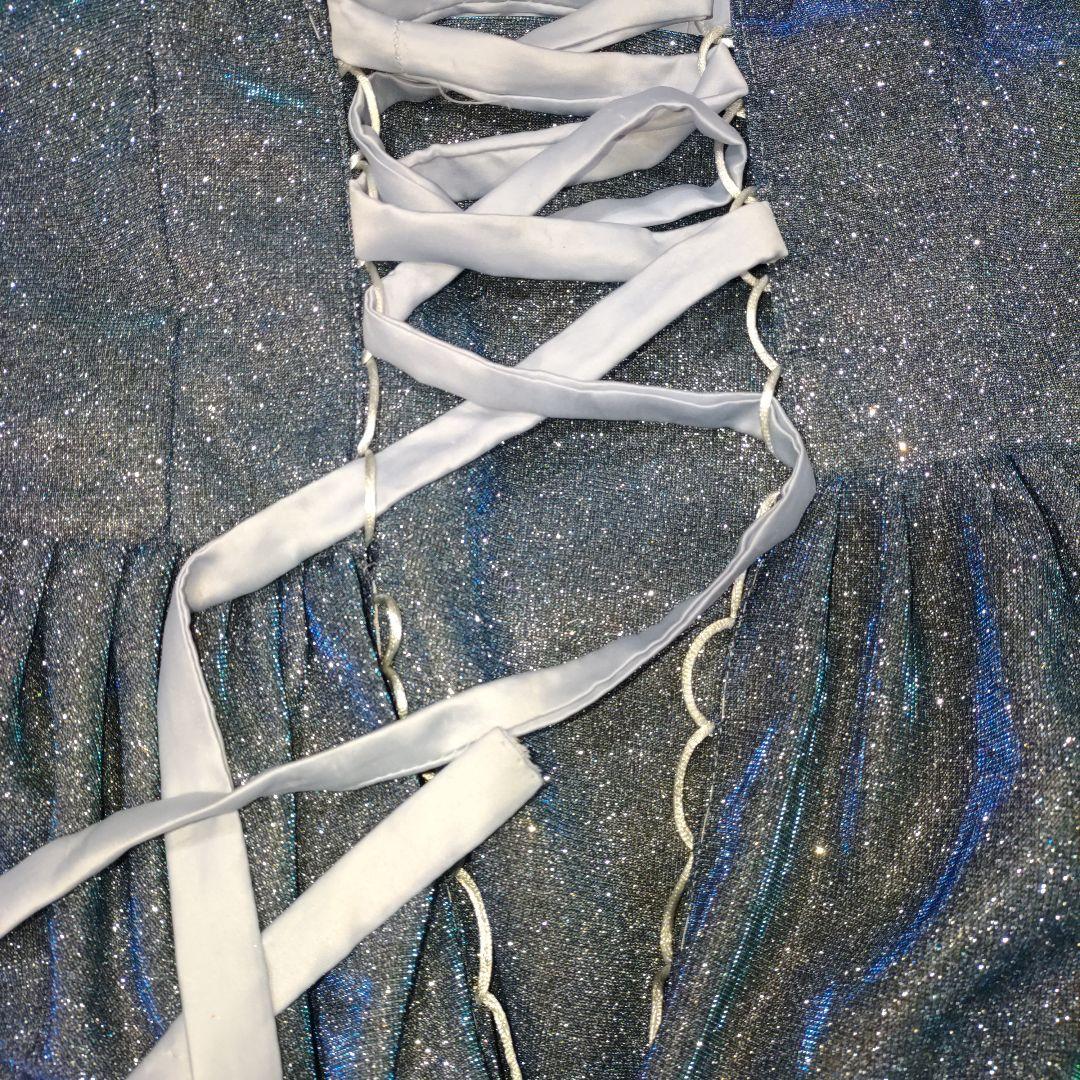 H-5 ダークブルー ビーズ＆光沢の有る総ラメ入装飾　 パーティドレス　カラオケ