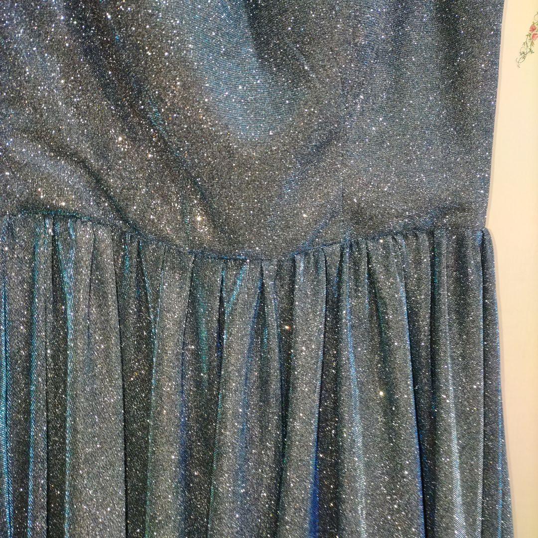 H-5 ダークブルー ビーズ＆光沢の有る総ラメ入装飾　 パーティドレス　カラオケ