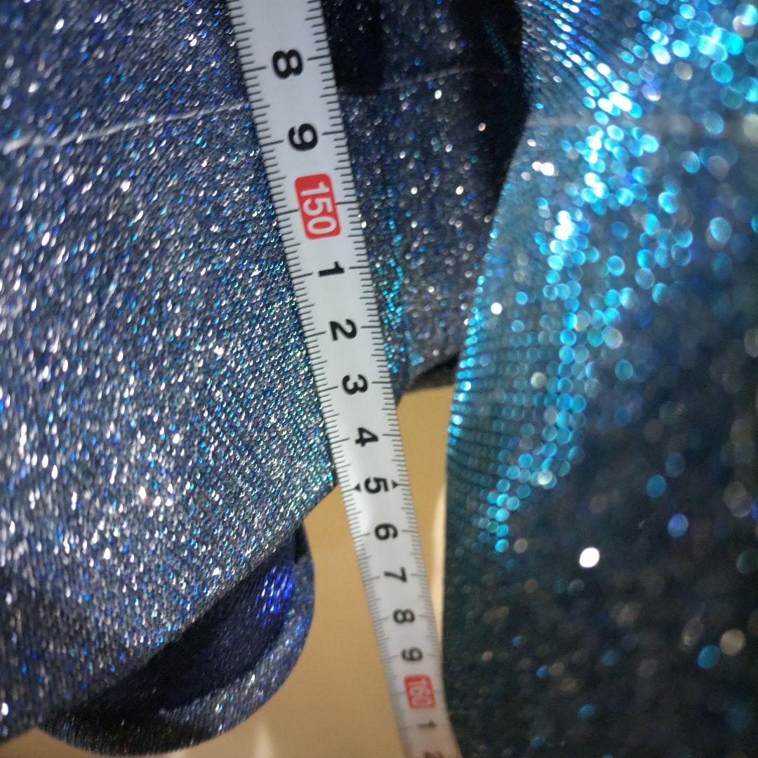 H-5 ダークブルー ビーズ＆光沢の有る総ラメ入装飾　 パーティドレス　カラオケ