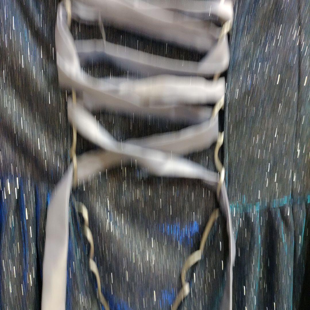 H-5 ダークブルー ビーズ＆光沢の有る総ラメ入装飾　 パーティドレス　カラオケ