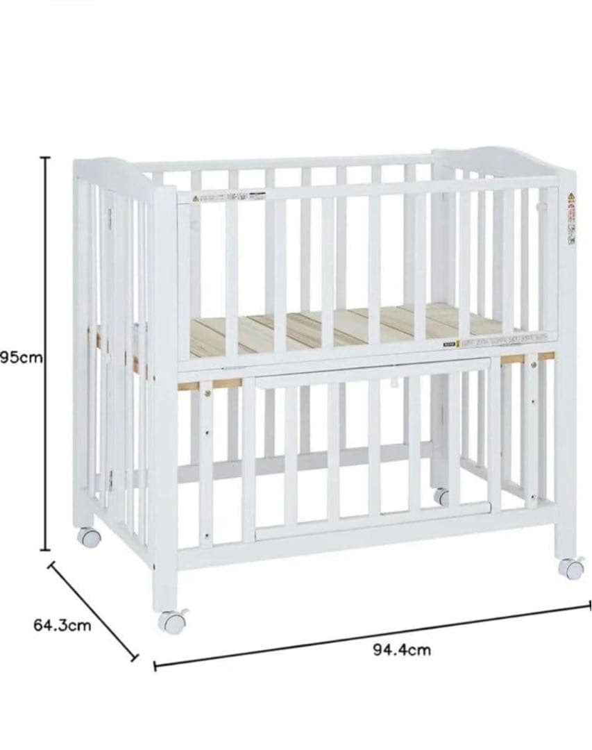 カトージ　木製ミニベビーベッド キャスター付き 折りたたみ可　ホワイト