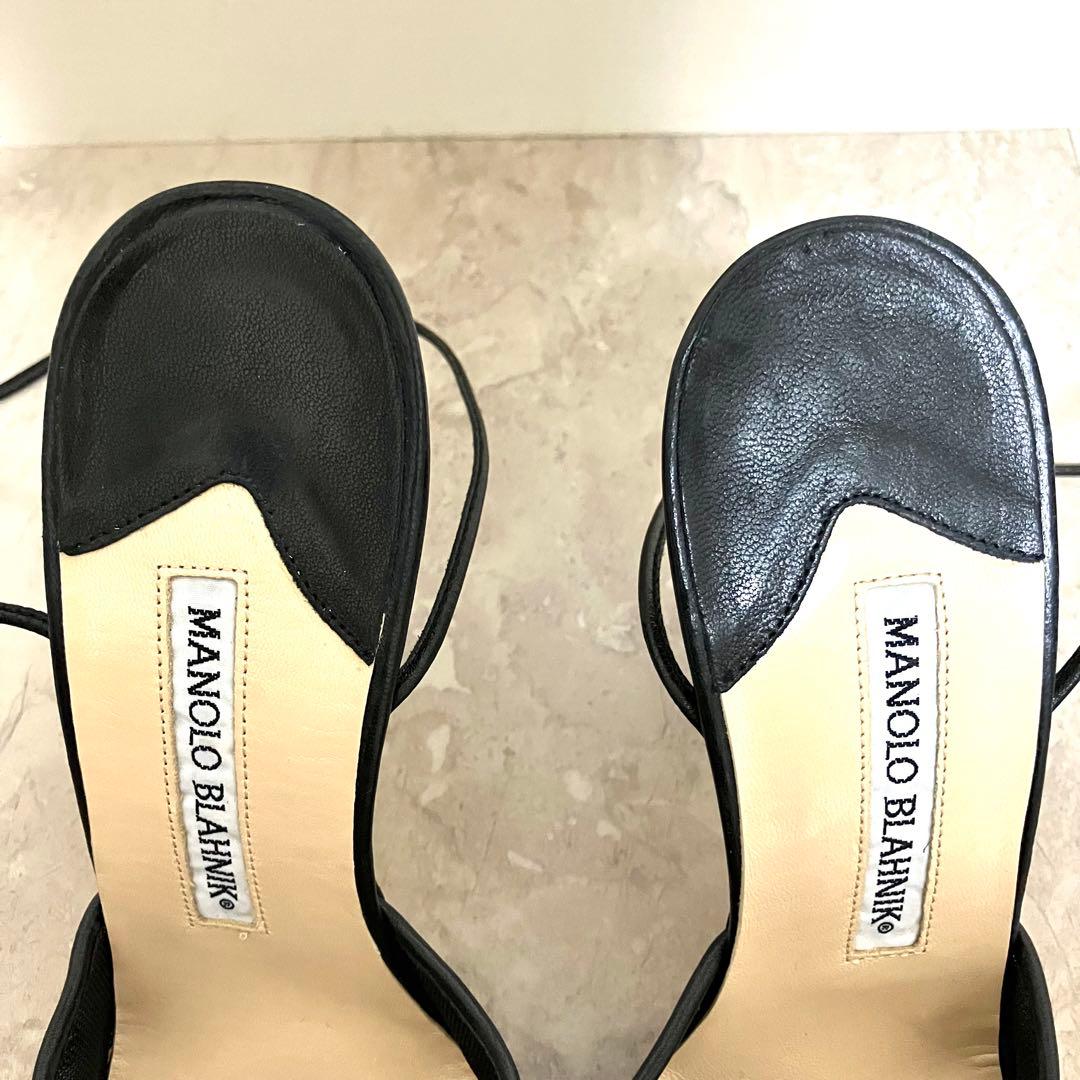 マノロブラニク　フラワー刺繍ミュール　ブラック黒　メッシュ　アンクルストラップ