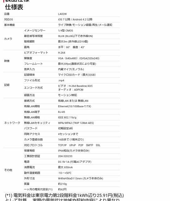 インベス スマートフォン専用 モーション録画カメラ LA02W